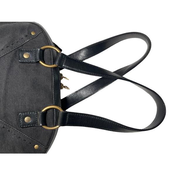 Vintage Yves Saint Laurent Rive Gauche Muse Tote Black Canvas Leather Italy - Picture 13 of 16